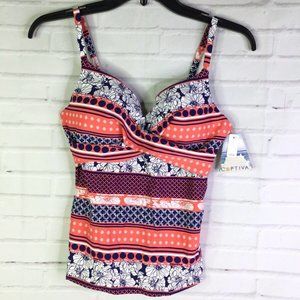 Captiva Multi Print Tankini Swim Tank Top Size S